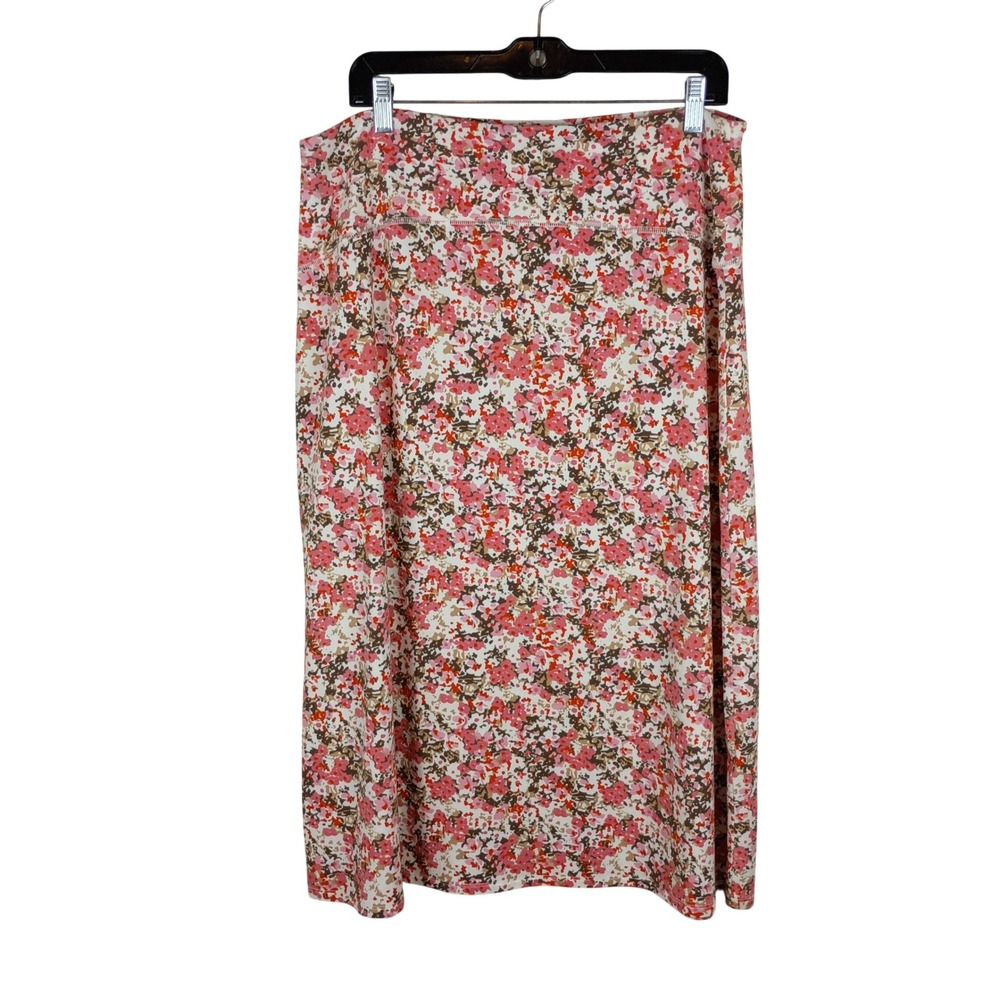 Sahalie Womens Large Pink Floral Cotton Modal Stretch Midi Skirt